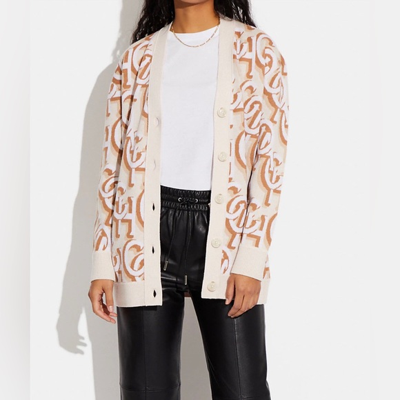 NWT Coach Outlet Coach Monogram Print Cardigan - Picture 2 of 6
